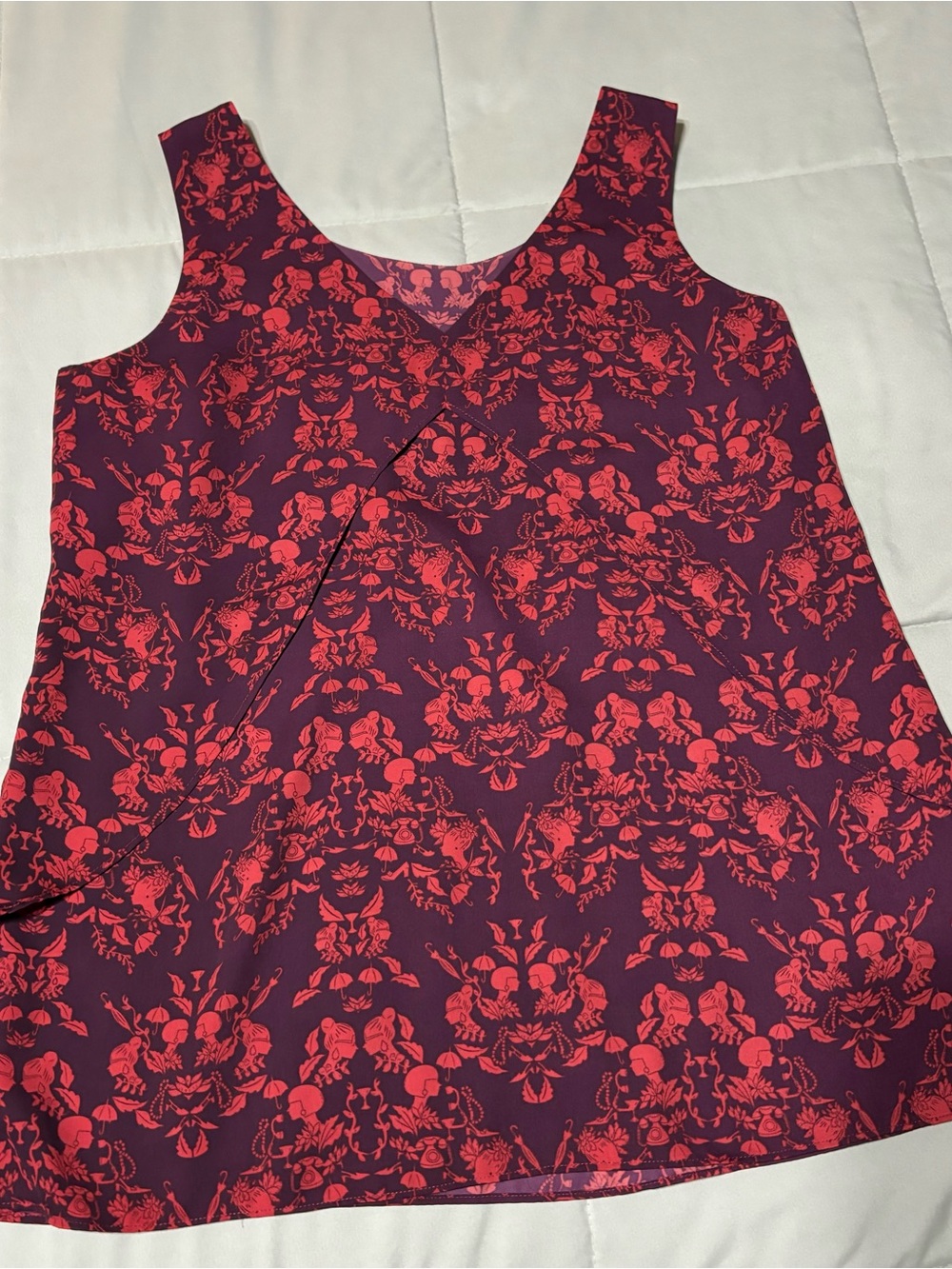 CAbi Red Floral Print Sleeveless Camisole on Deep Plum